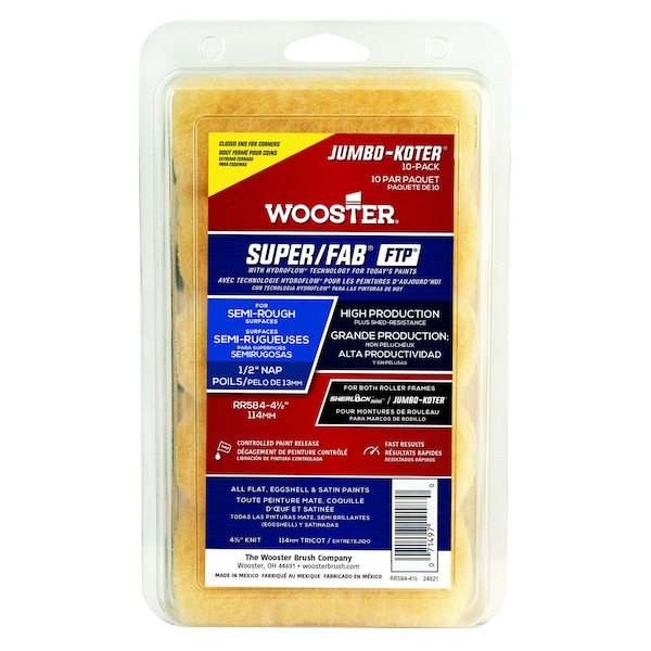 Wooster Super/FAB Fabric 4.5 in. W X 1/2 in. Jumbo Paint Roller Cover 10 pk RR584-4 1/2 - main